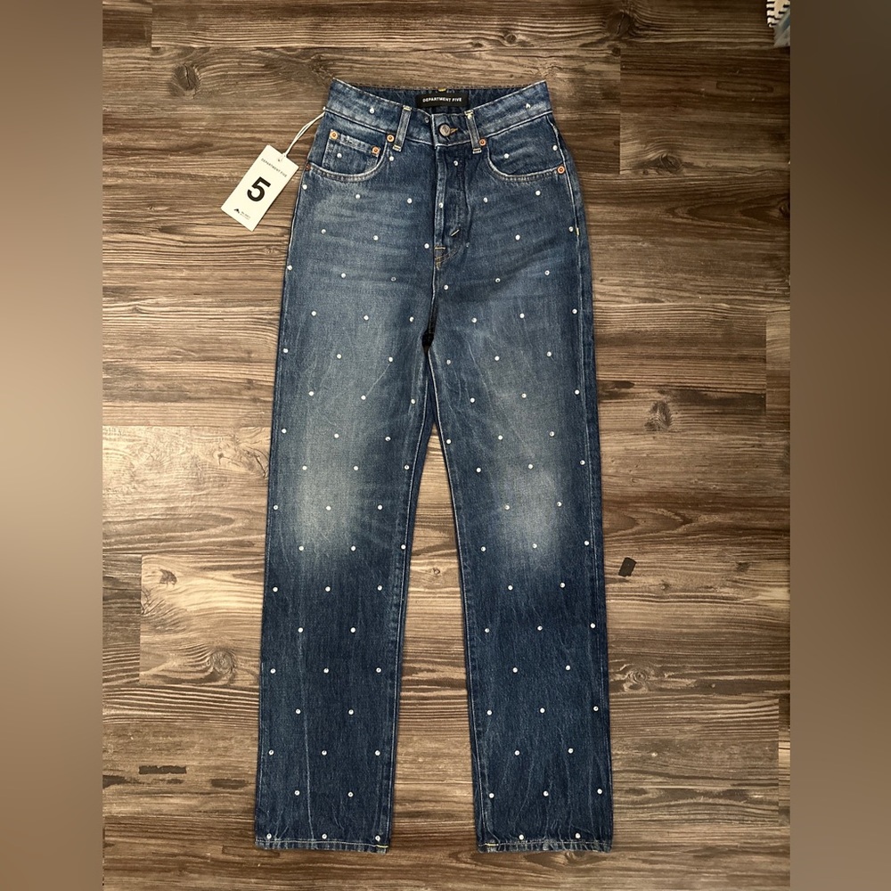 Size 25 Department 5 Rhinestone, High-Rise, Straight Leg Denim Jeans